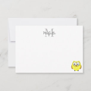 Tarjeta Pequeña Monograma personalizado de dibujos animados de búh