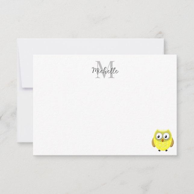 Tarjeta Pequeña Monograma personalizado de dibujos animados de búh (Anverso)