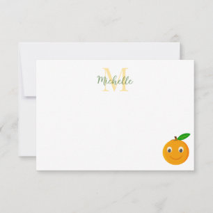 Tarjeta Pequeña Monograma Personalizado de Naranja de Dibujos Anim
