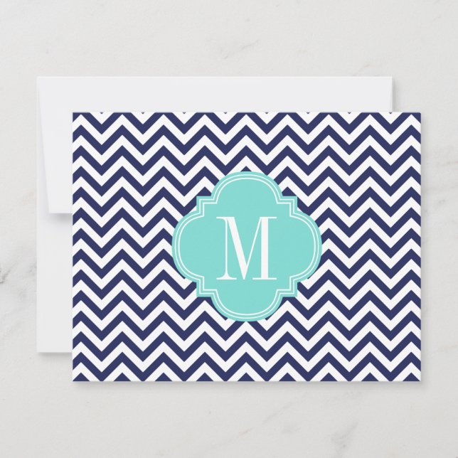 Tarjeta Pequeña Monograma personalizado de Navy Chevron Zigzag (Anverso)