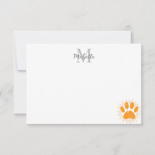 Tarjeta Pequeña Monograma Personalizado de Pata de Perro con Rayos