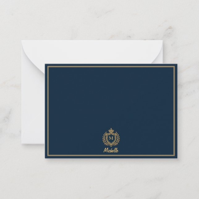 Tarjeta Pequeña Monograma Personalizado mínimo Nombre emblema Escu (Anverso)