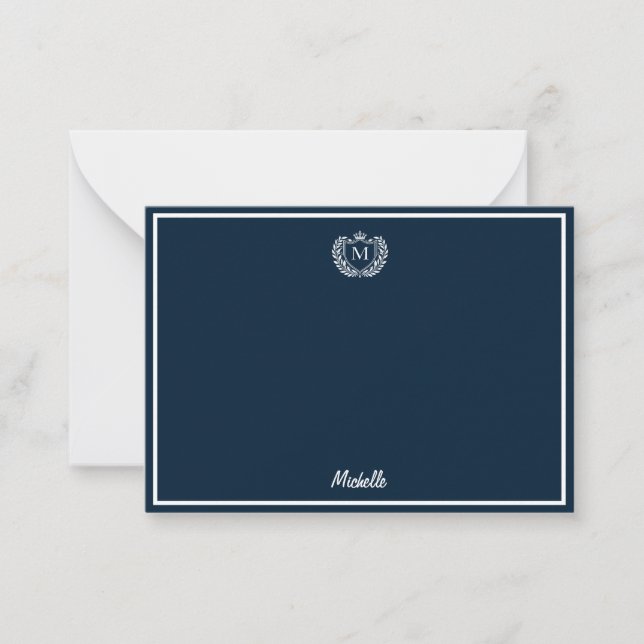 Tarjeta Pequeña Monograma Personalizado mínimo Nombre emblema Escu (Anverso)