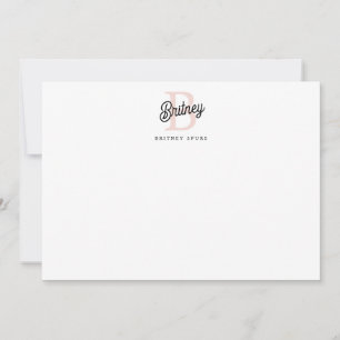 Tarjeta Pequeña Monograma personalizado moderno y nombre Pastel ro
