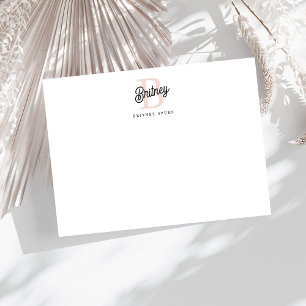 Tarjeta Pequeña Monograma Personalizado Moderno y Nombre Rosa Past