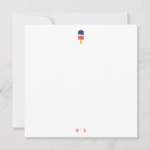 Tarjeta Pequeña Monograma Personalizado Popsicle Coral Blue Modern