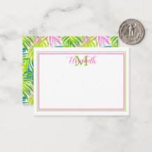 Monograma Preppy de Hojas de Palma Rosadas y Verde