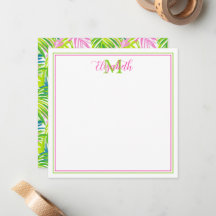 Monograma Preppy de Hojas de Palma Rosadas y Verde