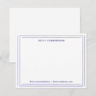 Tarjeta Pequeña Monograma Profesional de Dos Bordes Azul Oscuro Pl