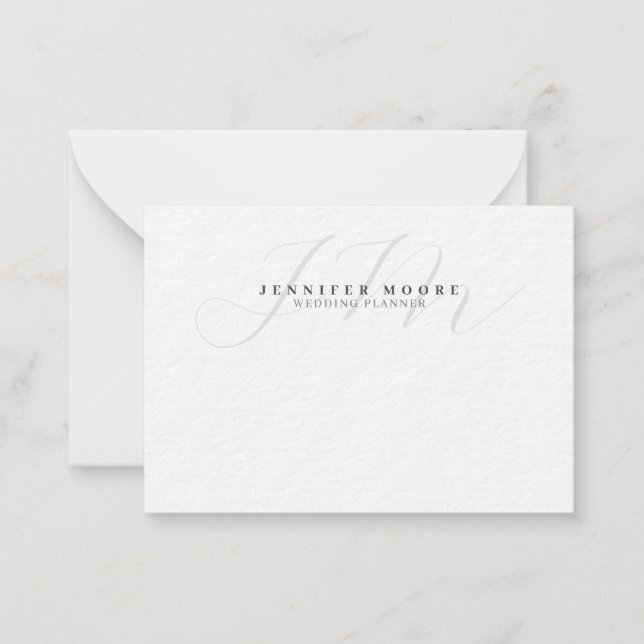 Tarjeta Pequeña Monograma profesional de escritura simple en blanc (Anverso)