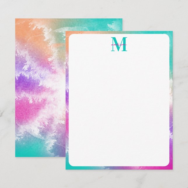Tarjeta Pequeña Monograma púrpura Verde azulado del Naranja Rosa d (Anverso / Reverso)