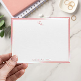 Tarjeta Pequeña Monograma Rosa Elegante con Dos Bordes