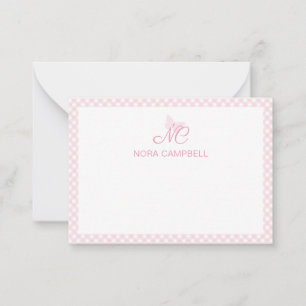 Tarjeta Pequeña Monograma Rosa Gingham Girly Baby Personalizado