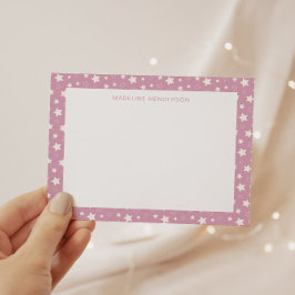 Tarjeta Pequeña Monograma rosa pastel de las estrellas blancas cap
