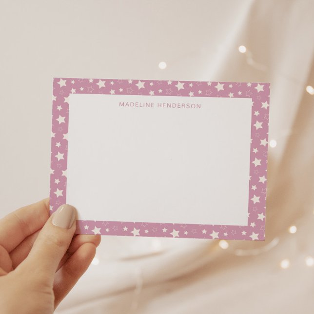 Tarjeta Pequeña Monograma rosa pastel de las estrellas blancas cap (Subido por el creador)