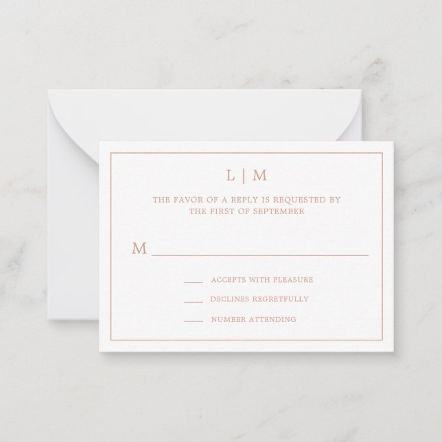 Tarjeta Pequeña Monograma rosa simple Rosa Mini Wedding RSVP (Anverso)