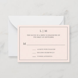 Tarjeta Pequeña Monograma rosa simple Rubor Mini Wedding RSVP