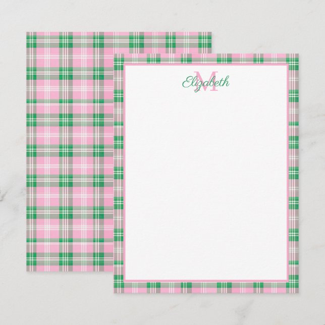 Tarjeta Pequeña Monograma rosa y verde precoz (Anverso / Reverso)