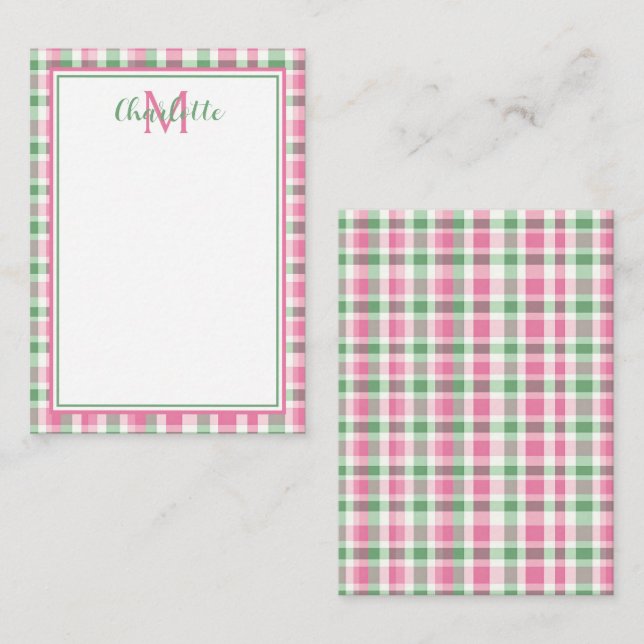 Tarjeta Pequeña Monograma rosa y verde precoz (Anverso / Reverso)