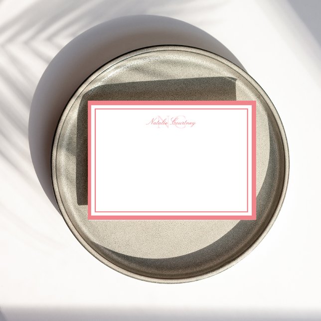 Tarjeta Pequeña Monograma rosado de dos bordes de guión minimalist (Subido por el creador)