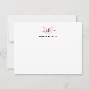 Tarjeta Pequeña Monograma Rubor Mariposa Rosa Minimalista Girona