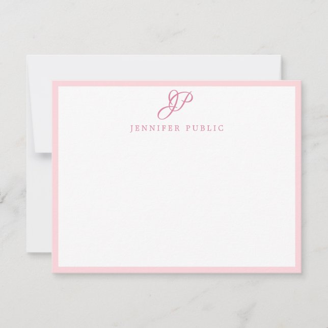 Tarjeta Pequeña Monograma sencillo de script manuscrito rosa (Anverso)