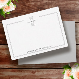 Tarjeta Pequeña Monograma sencillo elegante de color blanco negro