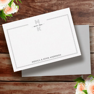 Tarjeta Pequeña Monograma sencillo elegante de color blanco negro 