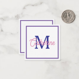 Tarjeta Pequeña Monograma Sencillo Rosa y Azul Marino Elegante