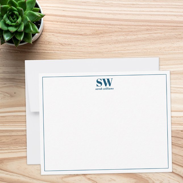 Tarjeta Pequeña Monograma simple azul moderno personalizado (Subido por el creador)