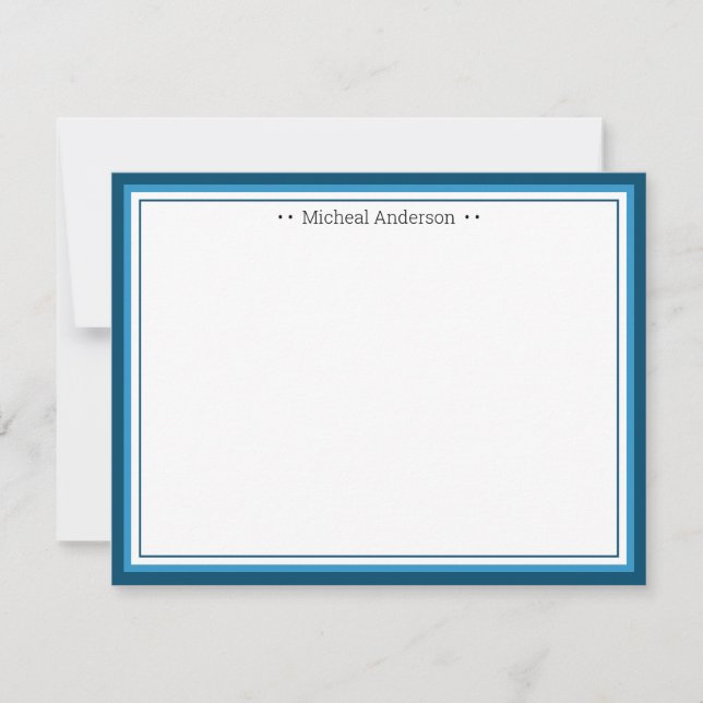 Tarjeta Pequeña Monograma Simple Blue Border Classic Personalizado (Anverso)