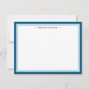 Tarjeta Pequeña Monograma Simple Blue Border Classic Personalizado