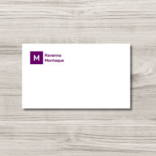 Tarjeta Pequeña Monograma Simple Ciruela Púrpura Script Personaliz
