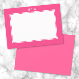 Tarjeta Pequeña Monograma Simple con Borde Rosa Brillante