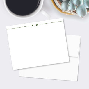 Tarjeta Pequeña Monograma simple con Personalizado de líneas verde
