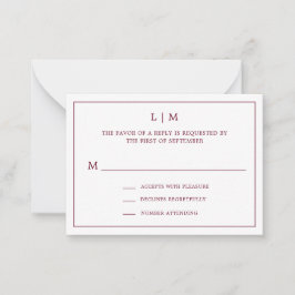 Tarjeta Pequeña Monograma simple de Borgoña Elegante Mini Boda RSV