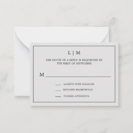 Tarjeta Pequeña Monograma simple de gris claro Mini Boda RSVP