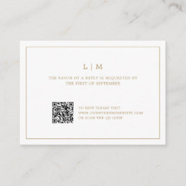Tarjeta Pequeña Monograma simple de oro antiguo de código QR Boda