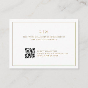 Tarjeta Pequeña Monograma simple de oro antiguo de código QR Boda