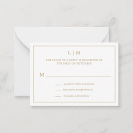 Tarjeta Pequeña Monograma simple de oro antiguo Mini boda RSVP