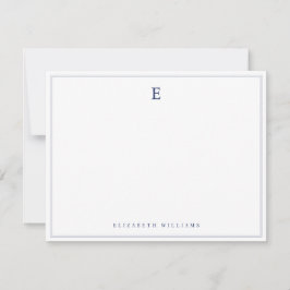 Tarjeta Pequeña Monograma simple elegante de doble borde azul mari