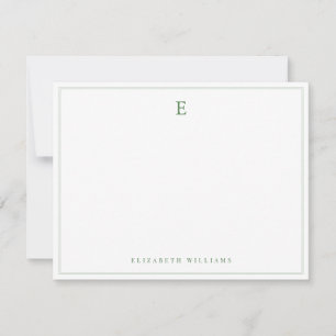 Tarjeta Pequeña Monograma Simple Elegante de Doble Borde Verde Sal