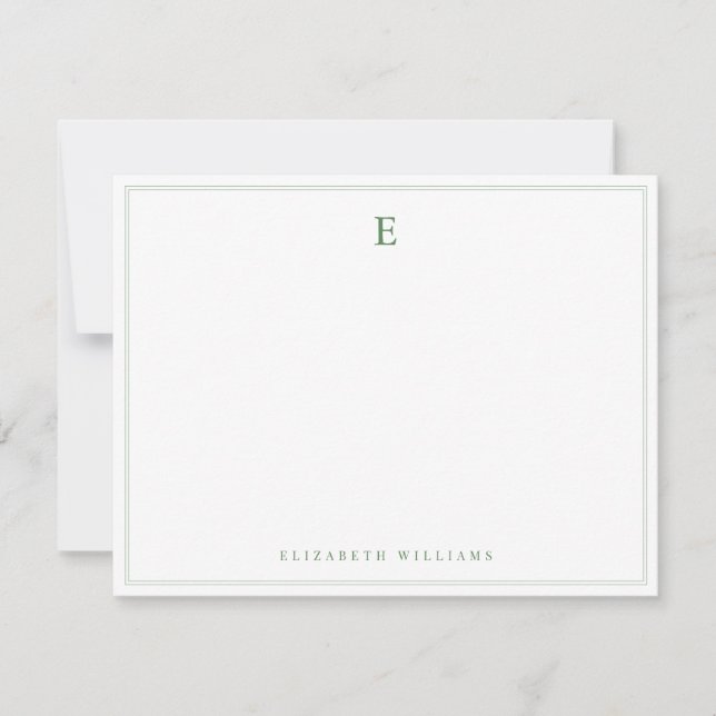 Tarjeta Pequeña Monograma Simple Elegante de Doble Borde Verde Sal (Anverso)