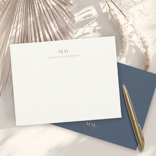 Tarjeta Pequeña Monograma simple elegante de oro azul de la marina