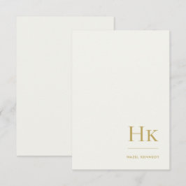 Tarjeta Pequeña Monograma Simple Elegante Monogramado Marfil y Oro