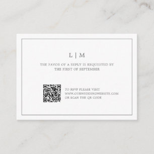 Tarjeta Pequeña Monograma simple gris oscuro de código QR Boda RSV
