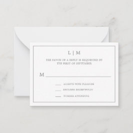 Tarjeta Pequeña Monograma simple gris oscuro Mini Boda RSVP