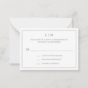 Tarjeta Pequeña Monograma simple gris oscuro Mini Boda RSVP