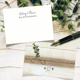 Tarjeta Pequeña Monograma simple moderno par Eucalipto rústico