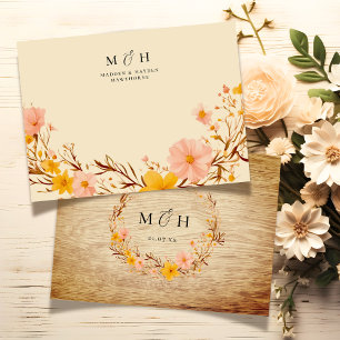 Tarjeta Pequeña Monograma simple moderno Pareja de flores silvestr